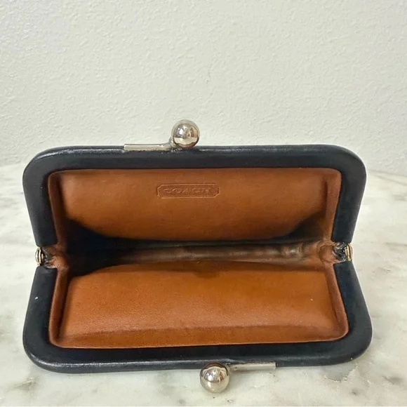 Vintage Coach Kisslock Change Purse Coin Wallet Black Leather 80’s - Picture 3 of 4